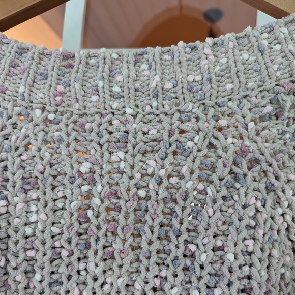 eesome chunky chenille v-neck cropped sweater wavy hem small/medium - Picture 4 of 7